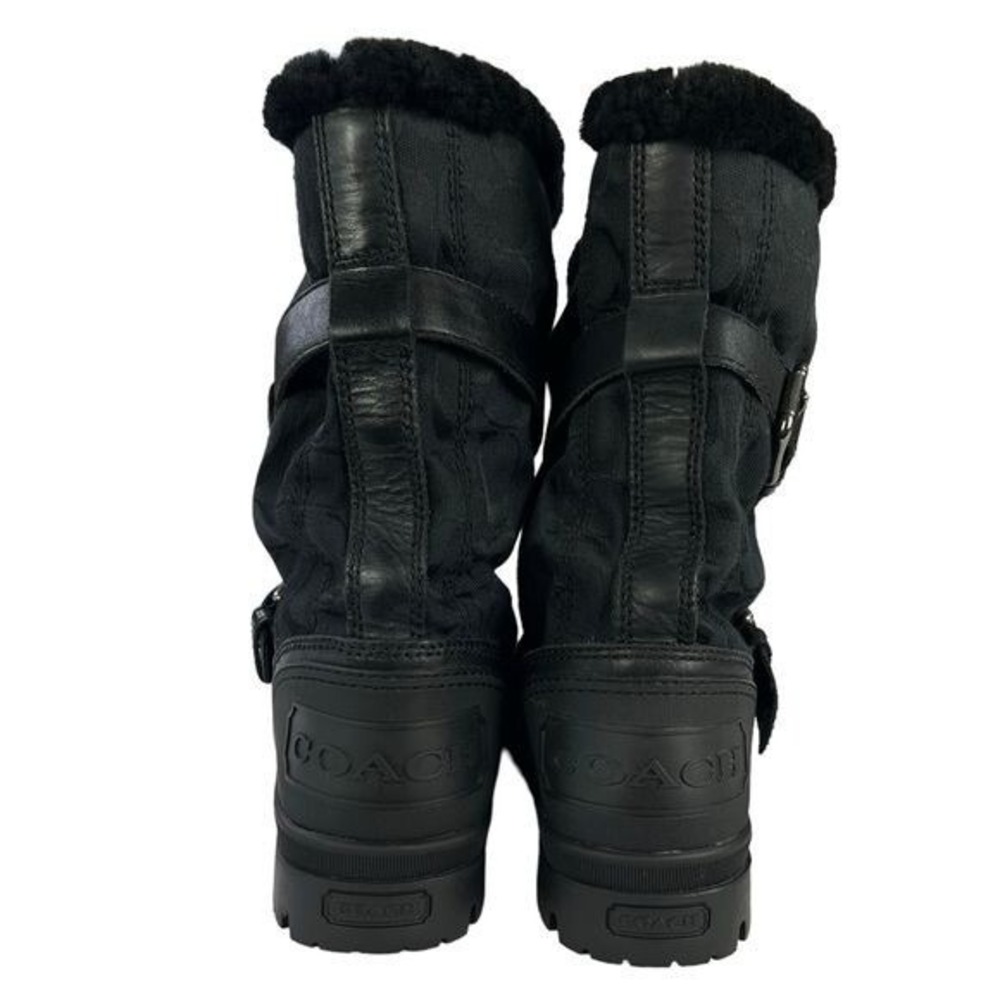 Coach Holiway Black Buckle Winter Boots Size 7 Sherpa Lined Y2K Chic Fleece Moto - Picture 7 of 10